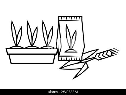 Grown sprouts of seedlings. Agricultural, cultivation and planting illustration. Stock Vector
