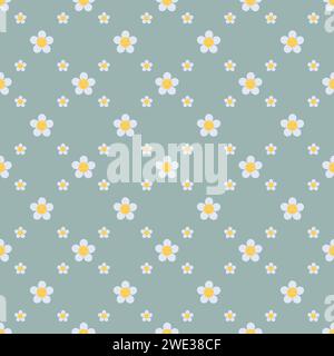 Minimal Daisy seamless pattern on blue background. Floral ditsy print with small white flowers. Chamomile design great for fashion fabric, trend texti Stock Vector