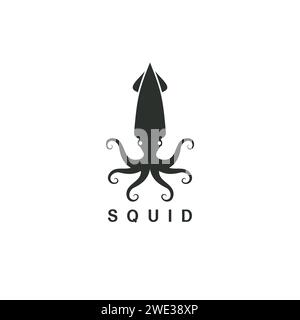 Beautiful logo icon squid , Stylized image of squid isolated logo template, squid tattoo  silhouette on white background Vector illustration Stock Vector