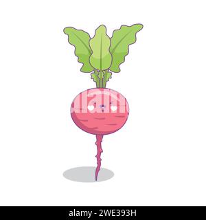 Cute funny beetroot vegetable cartoon kawaii style,Beetroot  vegetable mascots isolated on white background vector illustration Stock Vector