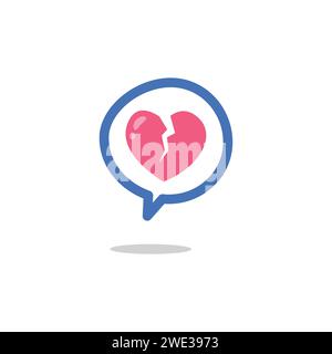 Broken heart cartoon dialogue icon in a speech bubble isolated on white background vector illustration Stock Vector