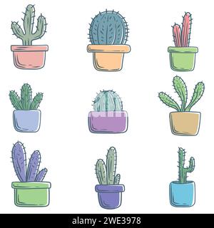 Cactus cute decoration element Set vector illustration for your company or brand Stock Vector