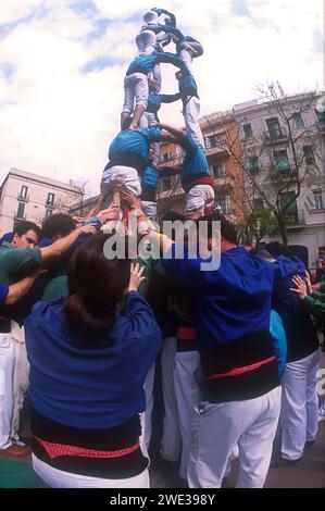 Castell human tower, taken in 2005, Placa del Sol, Gracia, Barcelona ...