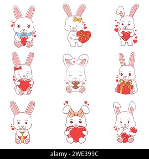 Set cute rabbit character vector illustration for your company or brand Stock Vector