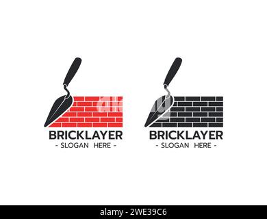 Bricklayer Logo with Trowel Construction Building Concrete Cement concept on white background Vector illustration Stock Vector