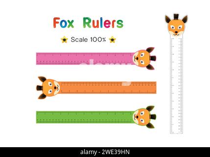 Fox Head of Rulers Inch and metric rulers. Scale for a ruler in inches and centimeters. Centimeters and inches measuring scale cm metrics indicator. I Stock Vector