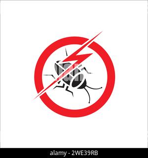 Insect cockroach in red forbidding spark circle. Anti cockroach Insect sign, pest control icon. cockroach pest control stop sign on white background v Stock Vector