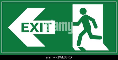 Emergency fire exit sign, Emergency sign, Emergency exit, Emergency Exit sign board, Green emergency exit sign, Fire sign Stock Vector