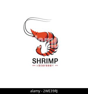 Seafood restaurant, Stylized image of shrimp logo template, prawn logo design on white background Vector illustration Stock Vector
