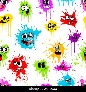Seamless background emoticons . Set of blots colored faces of people. hand drawing. Not AI. Vector illustration Stock Vector