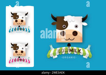 Set of Cow Milk Farm Logo design vector template. Label, sticker, icon. Symbol for milk and skim. Web graphics, banners, advertisements, brochures, bu Stock Vector
