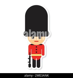 Cartoon British Royal Soldier with weapon on white background Vector illustration. Stock Vector