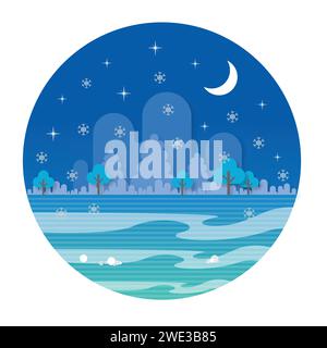 Winter landscape in the flat style. a beautiful park.Environmentally friendly natural landscape.Vector illustration Stock Vector