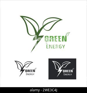 Green Power Thunder Energy Logo Design Element, Thunder Leaf Logo,  creative on white background vector illustration Stock Vector