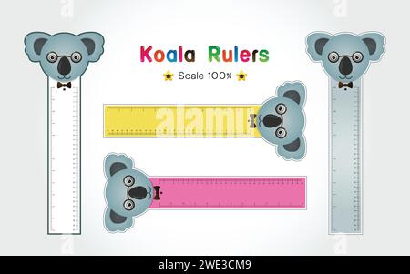 Koala of Rulers Inch and metric rulers. Scale for a ruler in inches and centimeters. Centimeters and inches measuring scale cm metrics indicator. Inch Stock Vector