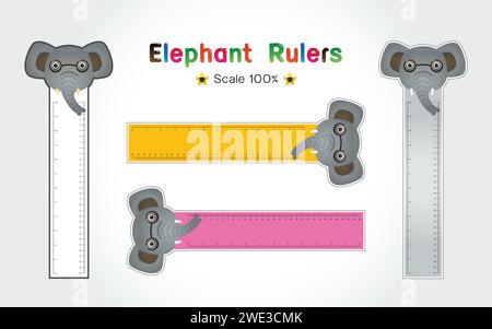 Elephant of Rulers Inch and metric rulers. Scale for a ruler in inches and centimeters. Centimeters and inches measuring scale cm metrics indicator. I Stock Vector