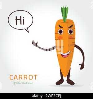 Carrot  cartoon style isolated on white background vector illustration, vegetable, food, vector flat style Stock Vector