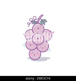 Grapes fruit character cute cartoon kawaii style on white background vector illustration Stock Vector