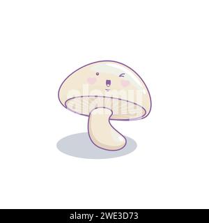 Cute funny mushroom vegetable cartoon kawaii style,mushroom vegetable mascots on white background vector illustration Stock Vector