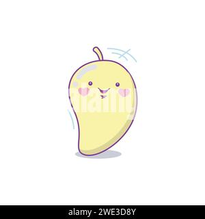 Cute funny mango character. Vector hand drawn cartoon kawaii character illustration icon. Isolated on white background. Happy mango character concept Stock Vector