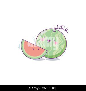 Cute funny watermellon fruit character. Vector hand drawn cartoon kawaii character illustration icon. Isolated on white background. Happy watermellon Stock Vector