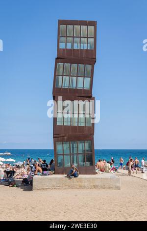 The Homentage a la Barceloneta is a sculpture by Rebecca Horn, located on Barceloneta beach, Barcelona, Spain Stock Photo