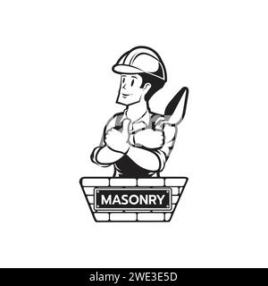 The Builder bricklayer logo icon silhouette isolated masonry cartoon style male character on white background  vector illustration Stock Vector