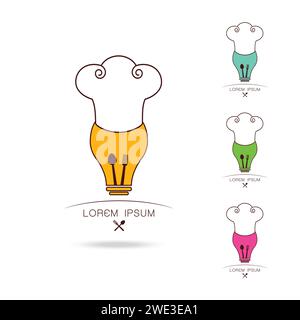 Cooking Ideas Abstract Vector Sign, Emblem or Logo Template. Light bulb and Chef Hat Mixture Silhouette. Creative Concept. Stock Vector