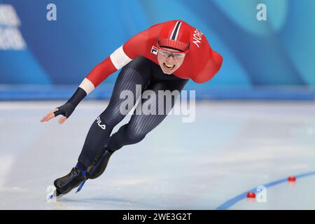 Gangneung, South Korea. 23rd Jan, 2024. Eirik Andersen of Norway competes during the men's 1500m Final of speed skating event at the Gangwon 2024 Winter Youth Olympic Games in Gangneung, South Korea, Jan. 23, 2024. Credit: Xu Yanan/Xinhua/Alamy Live News Stock Photo