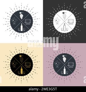 Set of wine labels. Elements for design on the wine theme. Collection of wine symbols: grape, bottle. Emblems and logos of wine. vintage style Vector Stock Vector