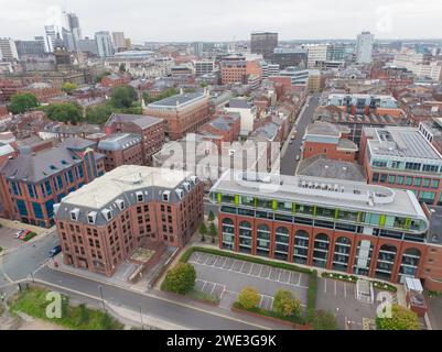 Aerial photograph of 21 Queen Street, Leeds Town Hall, Park Place and the wider Leeds city centre, Yorkshire, UK Stock Photo
