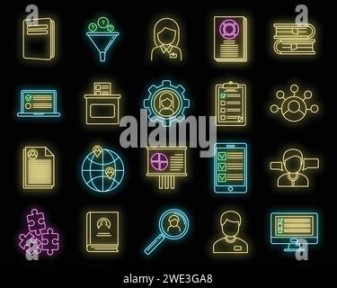 Sociology school icons set. Outline set of sociology school vector icons neon color on black Stock Vector
