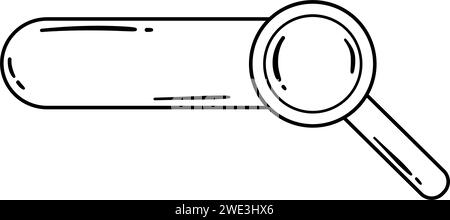 Doodle Style Black and White Search Bar with a Research oval Frame and Big Magnifying Glass Illustration. Stock Vector
