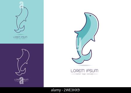 Set of Blue and white fish abstract logo line art icon design ,isolate object on white background Vector illustration Stock Vector