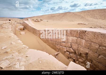 Saqqara, Egypt - January 2, 2024: Old Kingdom royal boat pit or dock in Saqqara Necropolis Stock Photo