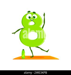 Cartoon funny number 8 eight, sportsman character for kids mathematics, vector icon. Number eight 8 on fitness sport training or fitness and yoga rug, cute math numerical for kids algebra education Stock Vector