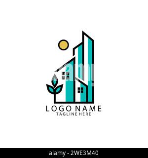 minimalist green city icon logo design vector Stock Vector