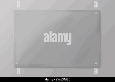 Transparent glass plate on grey wall, vector illustration Stock Vector