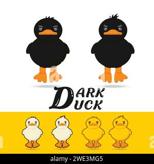 couple cute cartoon yellow  duck,white duck , black duck on white background vector illustration Stock Vector