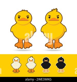 couple cute cartoon yellow  duck,white duck , black duck on white background vector illustration Stock Vector
