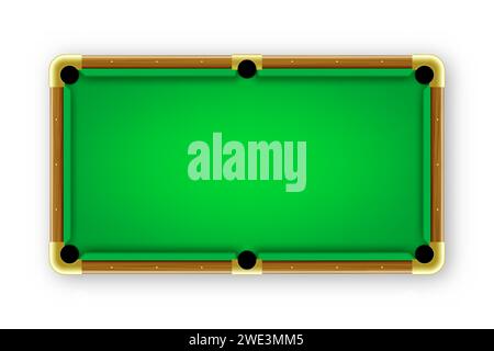 Green billiards table, top view. Snooker or pool sports equipment, recreation and hobby, competitive game. Vector illustration Stock Vector