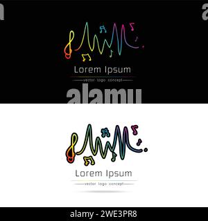 Music Logo concept sound wave with note hand drawn style, Audio Technology, Abstract Shape on white-black background vector illustration Stock Vector