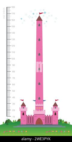 Background of children height meter, meter wall. Castle princesses. , meter from 10 to 180 centimeter,Vector illustrations Stock Vector