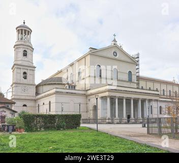 East facade and tower at the papal basilica of St Paul outside the walls, Rome, Italy. Stock Photo