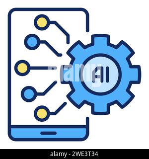 AI Smartphone with Gear vector Artificial Intelligence Settings concept colored icon or design element Stock Vector