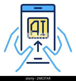 Hands Holding AI Smartphone vector Artificial Intelligence Tech concept colored icon or symbol Stock Vector