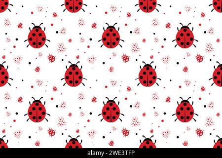 Seamless pattern with ladybugs flat on background. Vector texture illustration Stock Vector