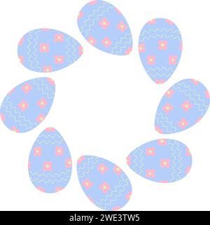 Abstract circle frame of Easter Eggs with floral pattern in trendy soft blue. Easter greetings idea. Isolate. EPS. Vector design for cards, poster, banner, brochures, promo or web, price tag, label Stock Vector