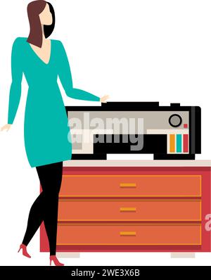 Business woman using office copier vector icon Stock Vector
