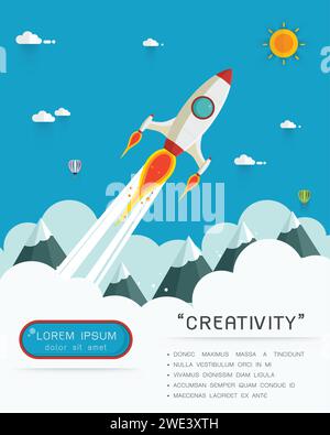 Space rocket launch. Start up concept flat style.Vector illustration.Design elements for a banner, poster,leaflets for business. Stock Vector